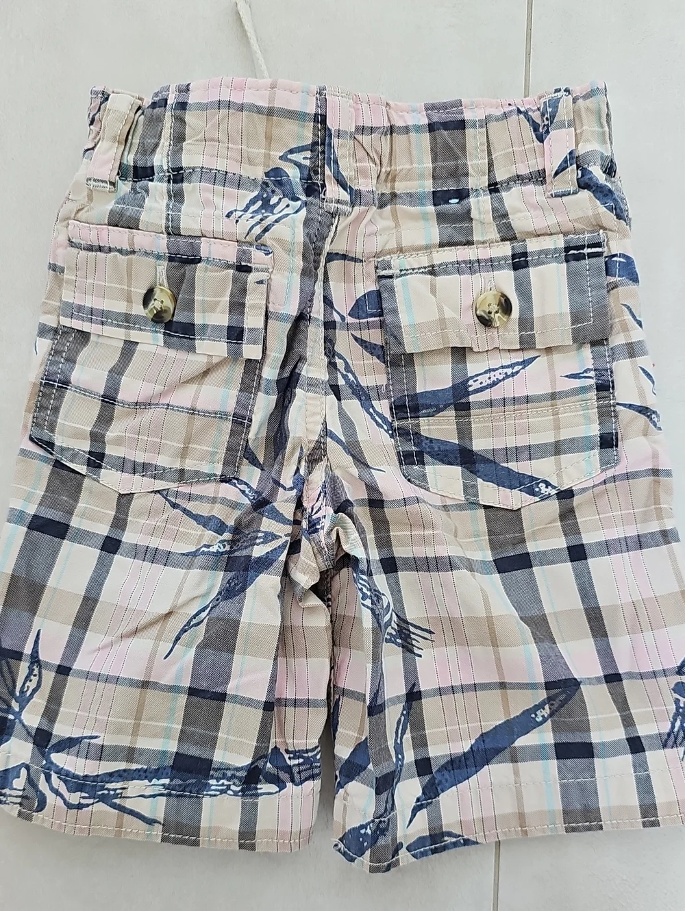 Baby Gap Botanical Plaid Motif Shorts - Navy, Beige & Pink Boys Sz 2T